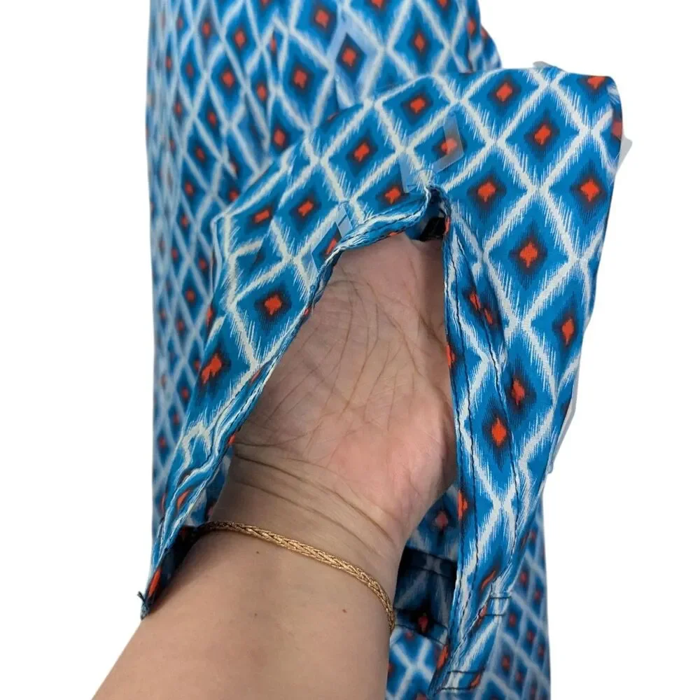 Tory Burch Size 4 Plastic Diamond Accents Blue Top Long Sleeve Boho Geometric